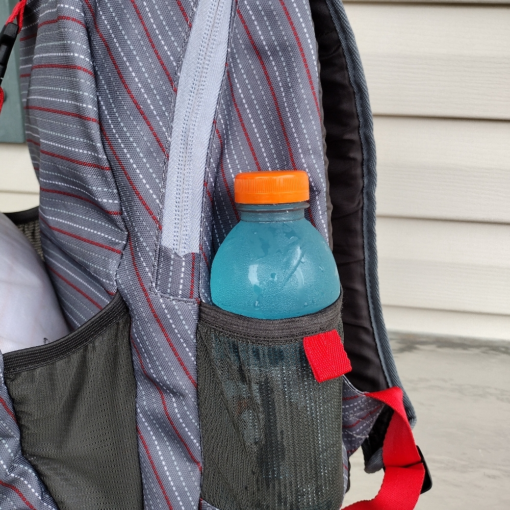 Embark Recycled Content Basic Backpack Gray Red Adjustable Straps - Picture 8 of 13